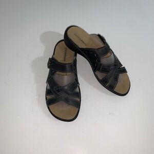 Romika Ibiza Sandals Womens 8 Black Leather Slide Wedge Comfort Shoes EU 39